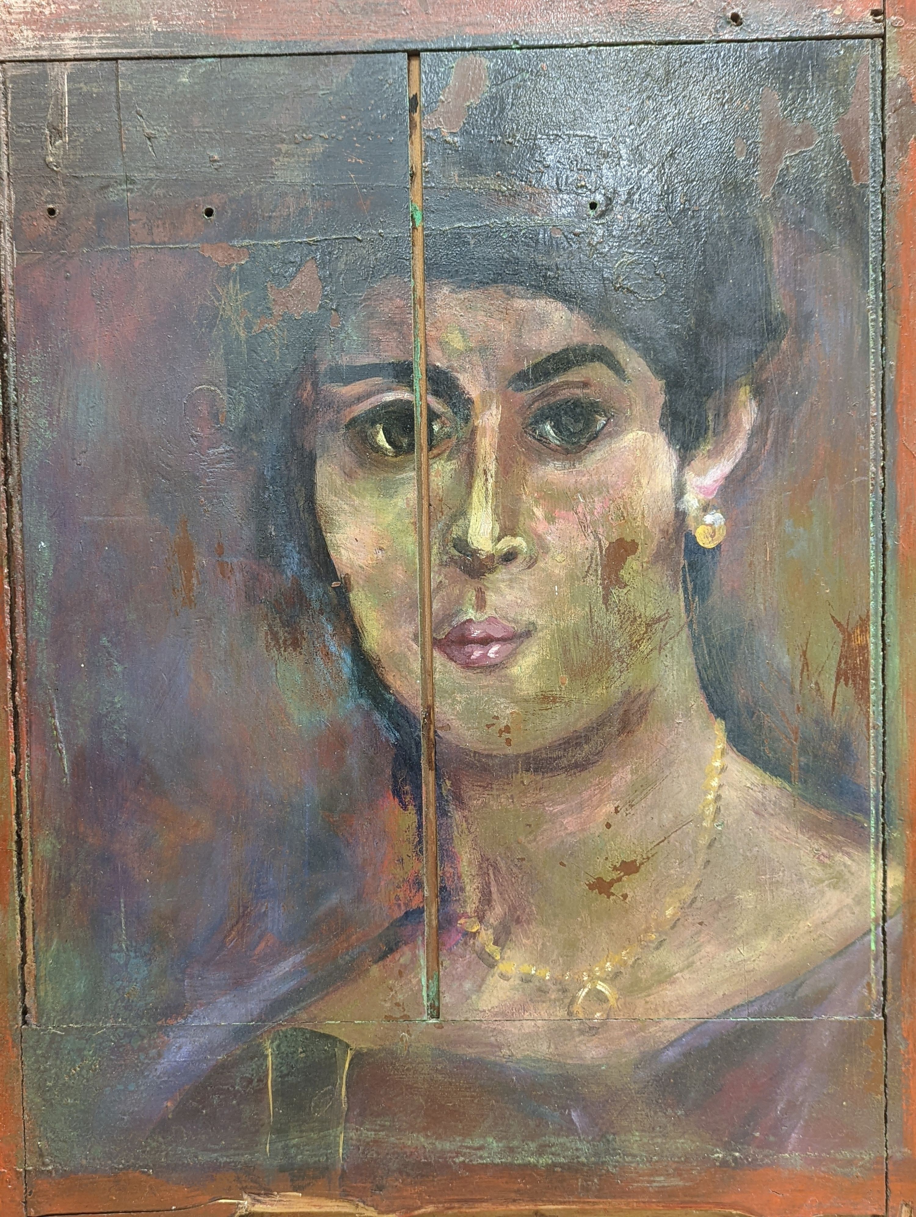 Style of Duncan Grant for Omega Workshops, oil on wooden panel, Portrait of a woman, overall 66 x 57cm, unframed